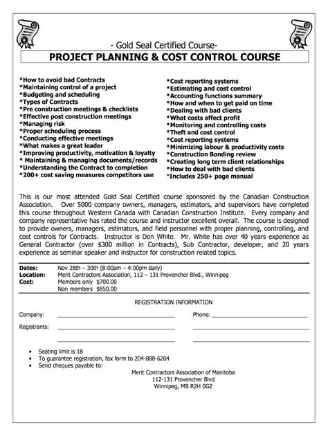 Fillable Online Gold Seal Certified Course Project Planning Cost