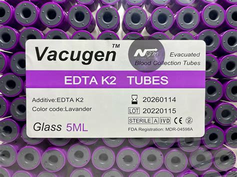 EDTA 5ml EDTA K2 Tubes Evacuated Blood Collection Tubes 100 Tubes