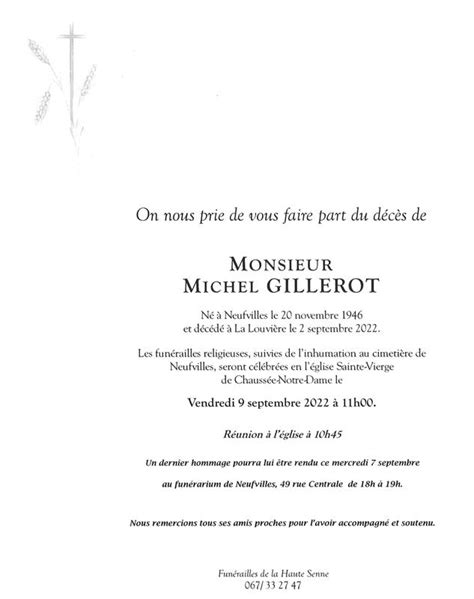 Décès De Monsieur Michel Gillerot 02 09 22 Annonce Nécrologique