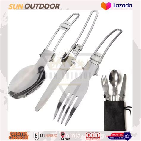 Sendok Garpu Lipat Portabel Stainless Steel Sendok Garpu Satu Set Alat