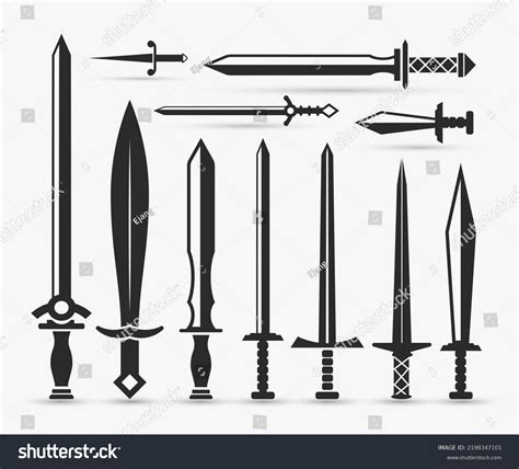 Silhouette Vector Set Various Shapes Swords เวกเตอร์สต็อก ปลอดค่า