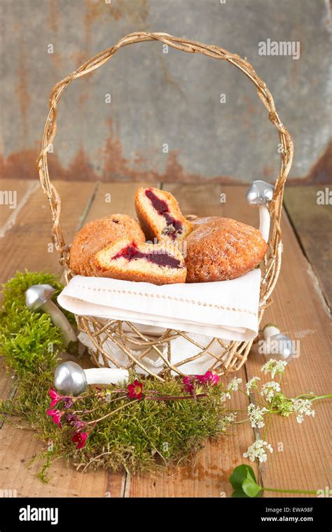 Jam Tarts In A Basket Stock Photo Alamy