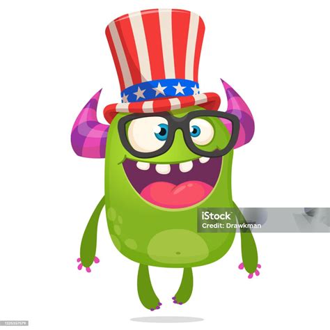 Kartun Monster Lucu Mengenakan Topi Paman Amerika Sam Pada Hari