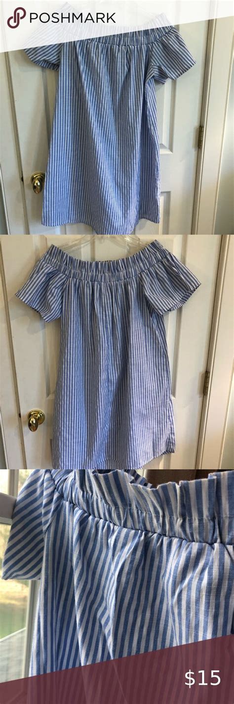 Blue And White Stripe Off The Shoulder Dress Clothes Design Colorful