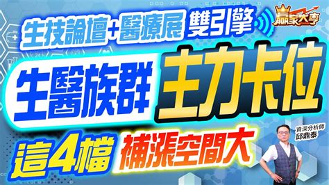 生技論壇醫療展雙引擎 生醫族群主力卡位 這4檔補漲空間大｜【贏家大亨】邱鼎泰20231106 Youtube