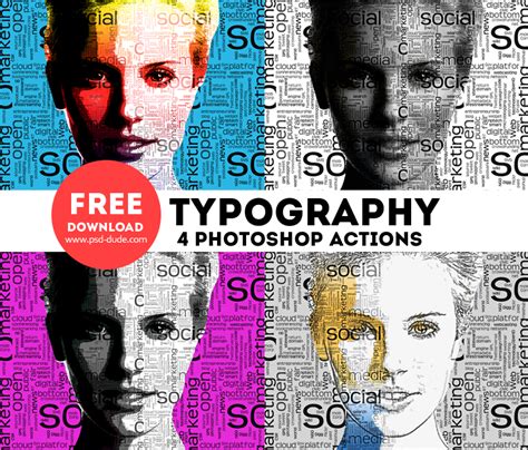 Typography Portrait Photoshop Free Actions Psddude