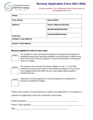 Fillable Online Bursary Application Form 2021 2022 Fax Email Print