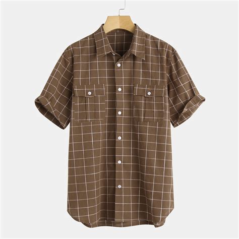 New Mens Chest Pocket Design Checkered Cotton Plaid Shirts Chile Shop