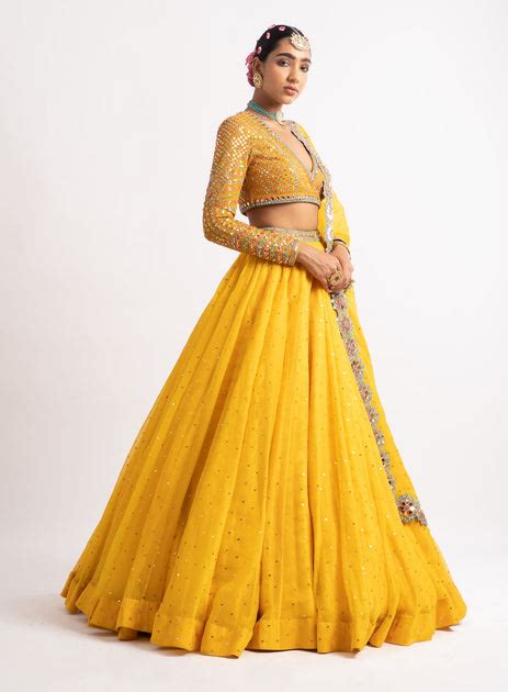 Vvani By Vani Vats Yellow Silk Organza Lehenga Set Indiaspopup Com