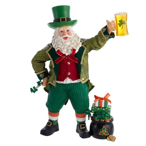 12 Fabriché™ Musical Irish Santa Holding A Beer Mug Christmascottage