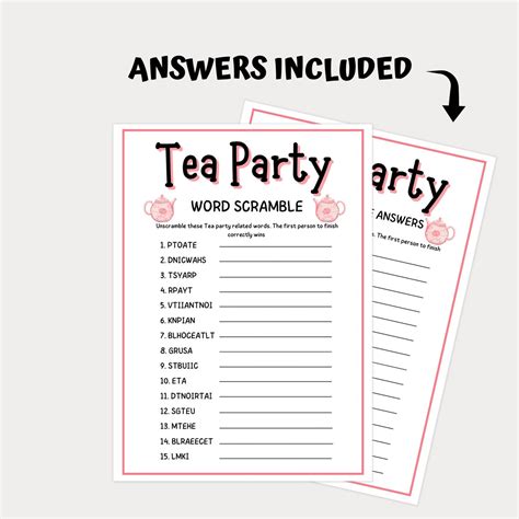 Tea Party Word Scramble Printable Tea Party Games Ladies Tea Party