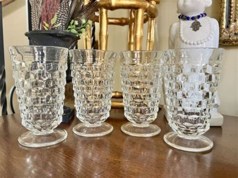 Indiana Colony Whitehall Cubist Set Of 4 Clear Glass Footed Iced Tea