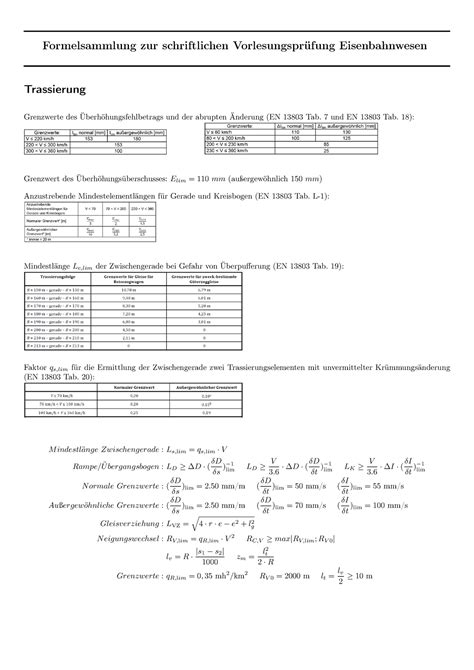 Formelsammlung Eisenbahnwesen Formelsammlung Zur Schriftlichen