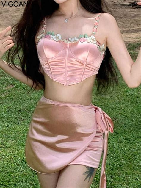 Sexy VigoAnne Pink 3 Piece Skirt Bikini Set Women 2025 Wer Push UP Swimwear Korean Closed