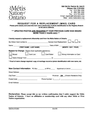 Fillable Online Metisnation Replacement Card Request Form Mar