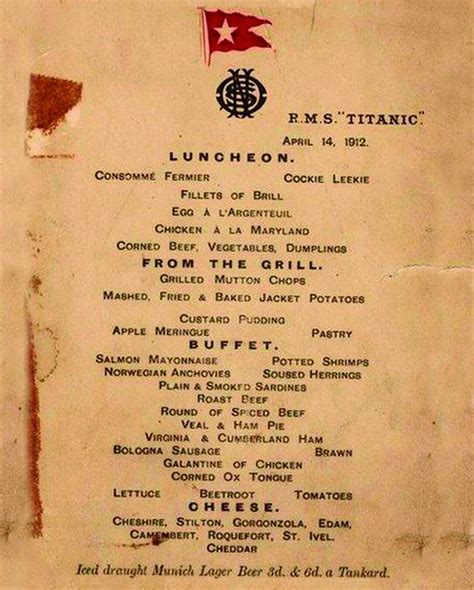 Titanic Menu First Class Dining Salon On Night Of Sinking april 14 ...