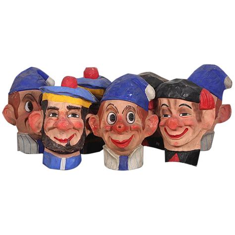 Vintage French Papier Mache Brightly Painted Carnival Heads At Stdibs