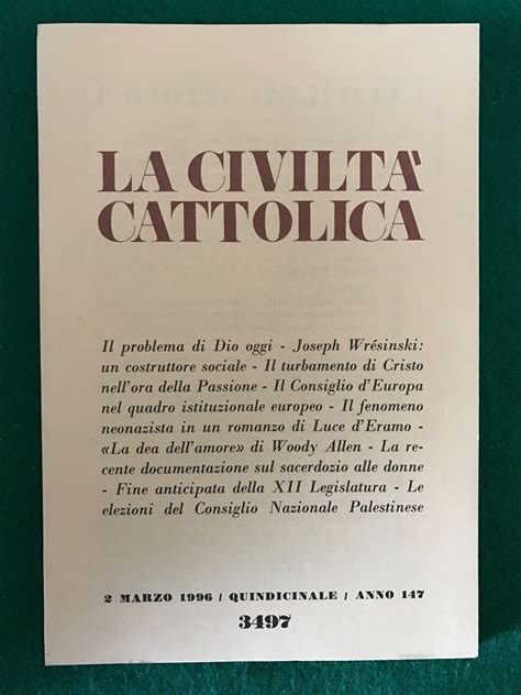 LA CIVILTÀ CATTOLICA Quaderno 3497 del 2 marzo 1996 Anno 147 eBay