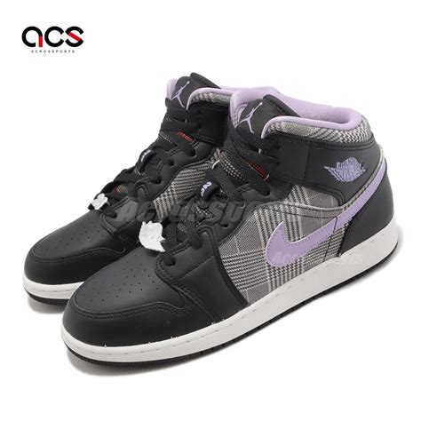 Nike 休閒鞋 Air Jordan 1 Mid Se Gs 大童鞋 女鞋 黑 紫 千鳥格紋 Aj1 一代 Dc7226 015 Nike Yahoo奇摩購物中心