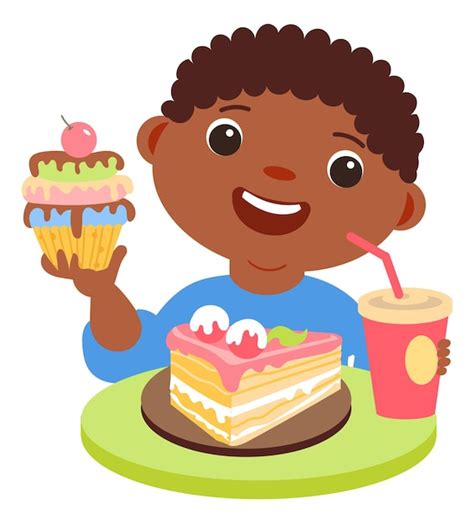 Kid Eating Cake Clipart