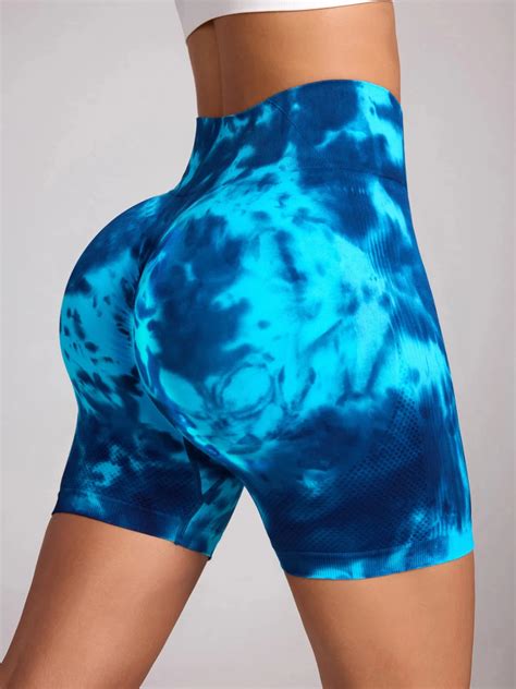 Tie Dye Push Up Butt Yoga Shorts Seamless High Waist For Women High