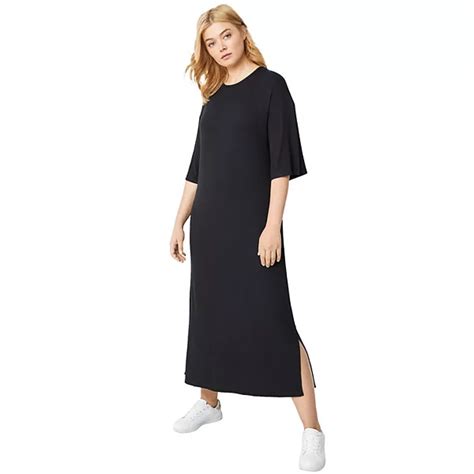 Ellos Womens Plus Size Rib Knit Maxi Tee Dress