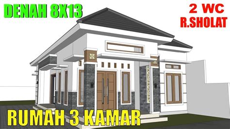 Desain Rumah Denah Ukuran 8x13 Meter 1 Lantai Minimalis 3 Kamar Tidur D Home Design Plans