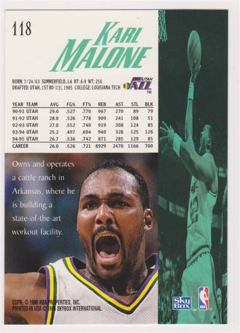 1995 96 Skybox Premium Karl Malone Card 118 Utah Jazz NBA EBay