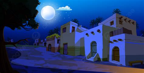 Small Village And Blue Night Moon Background, Village, Village Cooking, Sweet Village Background ...