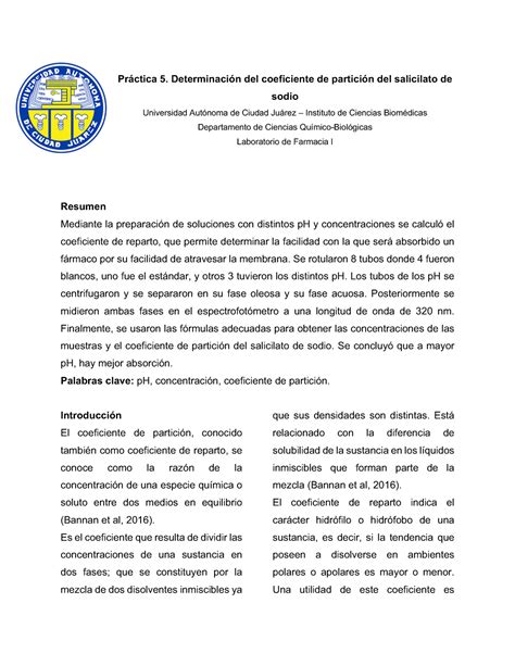 Práctica 5 Farmacia I Práctica 5 Determinación del coeficiente de