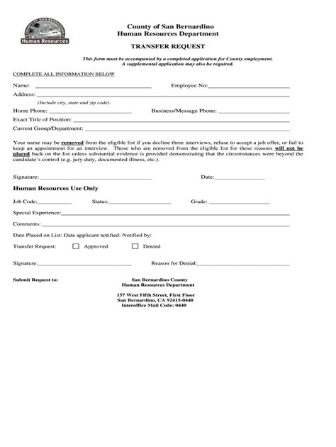 Fillable Online Sbcounty Transfer Application Request Fax Email Print