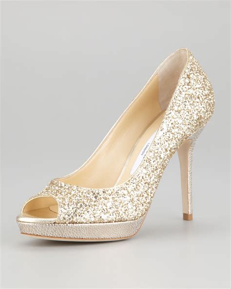 Lyst Jimmy Choo Luna Peeptoe Pump In Metallic