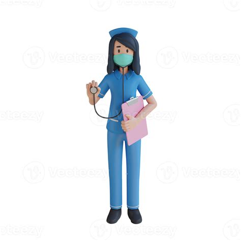 Nurse Wearing A Mask Holding A Stethoscope 3d Character Illustration