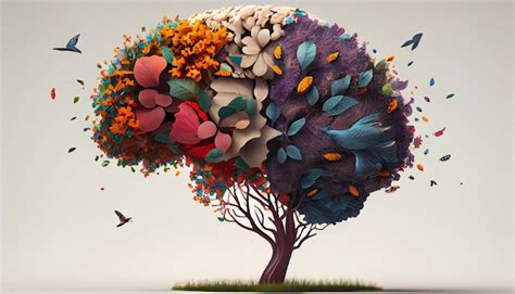 Premium Photo Human Brain Tree With Flowers Self Care And Mental