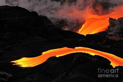 River Of Molten Lava Flowing To The Sea Photograph By Sami Sarkis