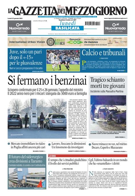 Le prime pagine di lunedì 23 gennaio Wayglo Basilicata