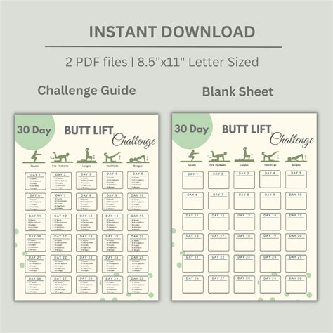 30 Day Butt Lift Challenge Hip Raise Workout Digital Workout Planner