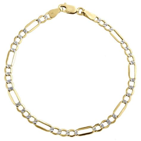 K Yellow Gold Figaro Figro Pave Bracelet Chain Mm Inch