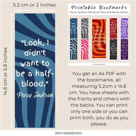 Percy Jackson Printable Bookmarks Digital Bookmark Percy Jackson Merch