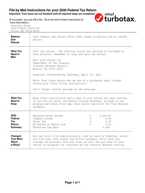2020 Turbo Tax Return | PDF