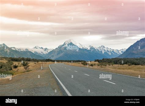 Mount Cook Road State Highway 80 Along The Tasman River Leading To