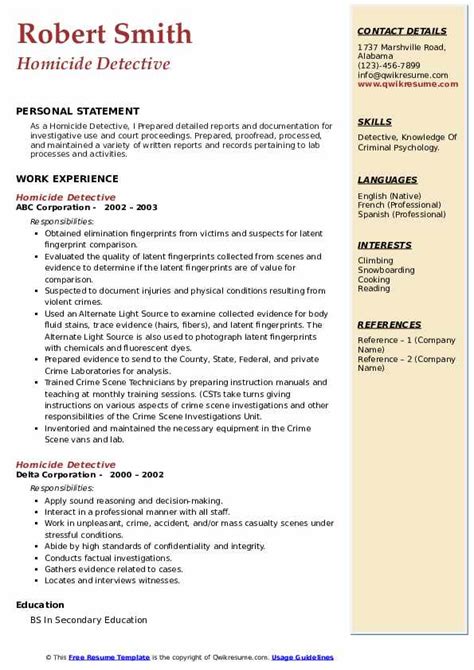 Homicide Detective Resume Samples Qwikresume