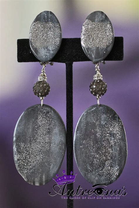 Slate Silver Clip On Earrings - Antreina's Lightweight Painless Comfortable Clip on Earrings