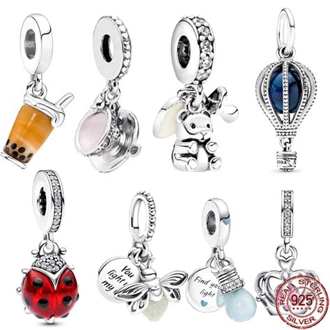 Nowy 925 Sterling Silver Firefly Balloon Bubble Tea Teddy Dangle Bear