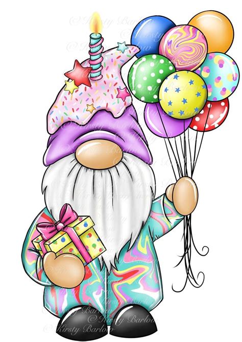 Birthday Gnome With Balloons And Cake