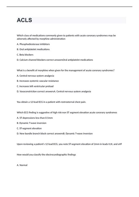 Acls Exam 2024 With Complete Solutions Acls S Stuvia Us