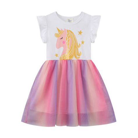 Vestido De Verano Para Niñas Estampado De Unicornio De Dibujos Animados Ropa Para Niños