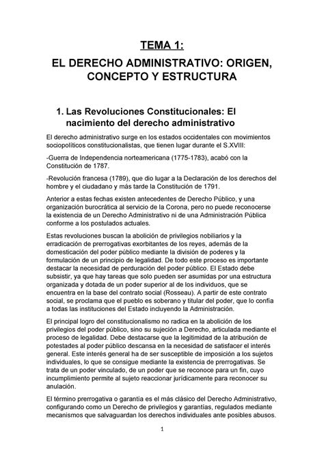 Tema 1 Derecho Administrativo Tema 1 El Derecho Administrativo