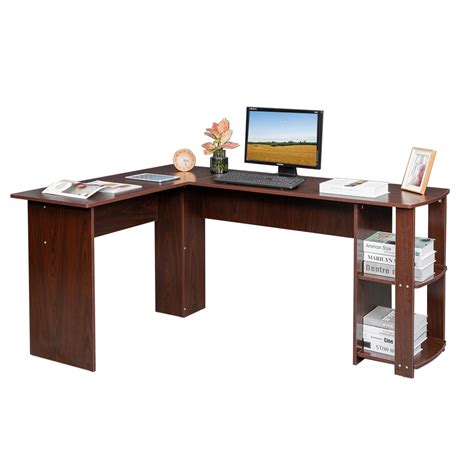 Tcbosik L Shaped Wood Right Angle Computer Desk With Two Layer