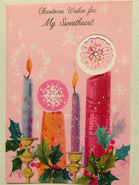 Vintage Pink Christmas Card Unused Nos Midcentury Etsy Christmas